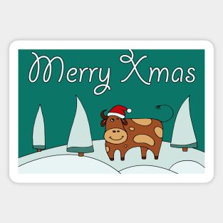 Merry Christmas. merry christmas gifts. Happy New Year greeting. Zodiac bull christmas. Symbol of the new year 2021. Year of the bull. Illustration bull. Magnet